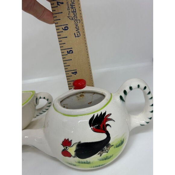 Vintage Japan Ceramic Rooster Teapot and Wall Pocket Mid-Century Farmhouse Decor - Picture 10 of 11